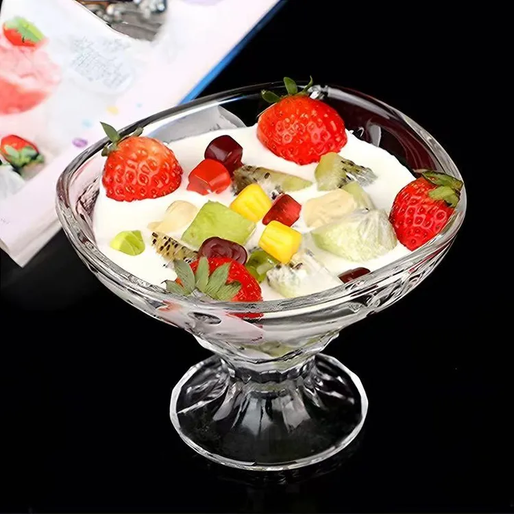 【2只】透明树叶冰淇淋碗高脚水晶玻璃水果盘甜品杯沙拉碗