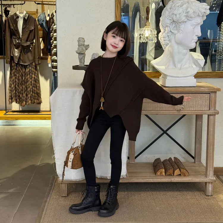 美拉德色系圆领不规则加厚毛衣秋冬洋气潮酷魔术裤女童中大童冬季