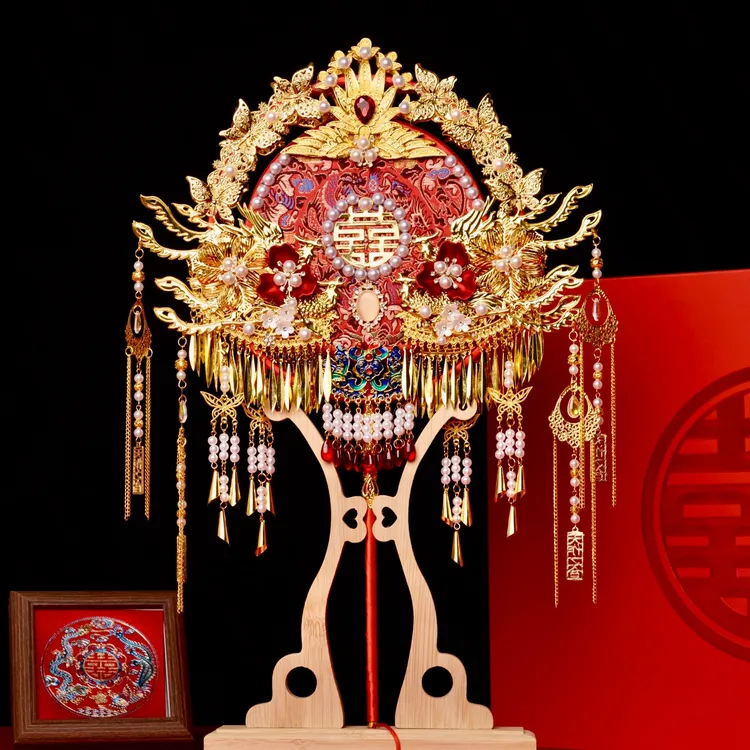 双面双色团扇中式婚礼喜扇diy材料包成品礼物闺蜜新婚结婚喜扇