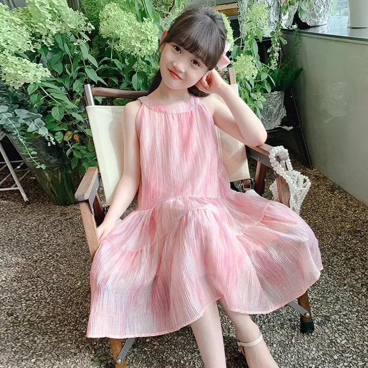 女童连衣裙夏季2025新款洋气夏装女孩时尚挂脖背心公主裙儿童裙子