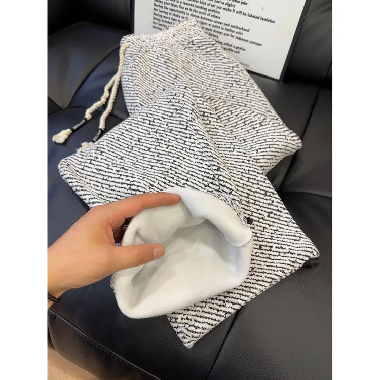 小香风斑马纹裤子男秋冬粗花毛呢针织卫裤加绒cleanfit垂感直筒裤