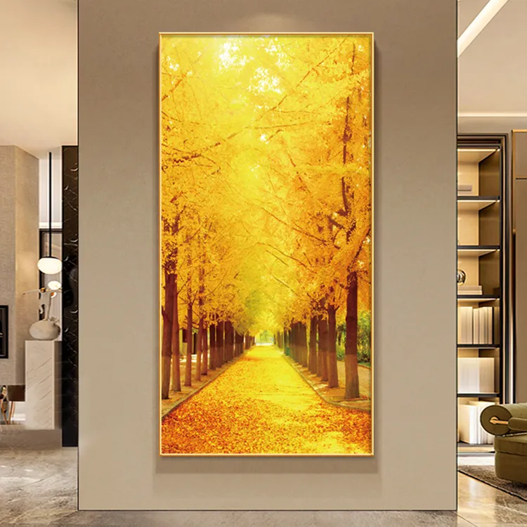 入户玄关装饰画发财树过道走廊尽头装饰画金钱遍地黄金大道装饰画