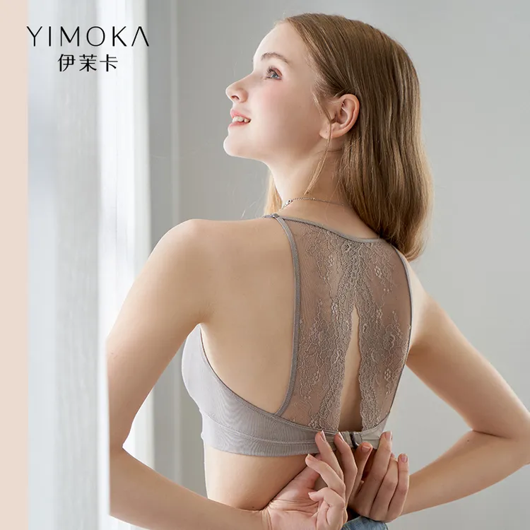 YIMOKA/伊茉卡零感蕾丝美背乳胶文胸 薄款性感聚拢小胸舒适无痕.