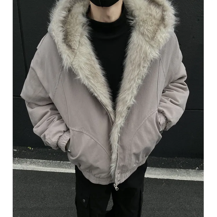 胖胖哥男士爆款潮流冬季加绒加厚休闲保暖连帽长毛座山雕棉衣外套