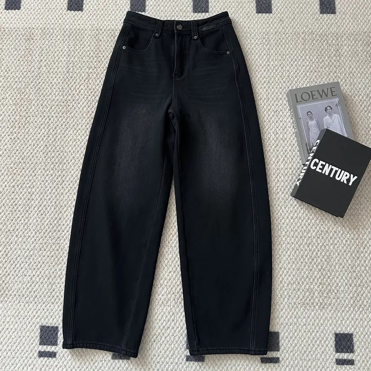 【米可家】秋冬【厚绒款】黑灰色四面弹牛仔弯刀裤两个版本15601