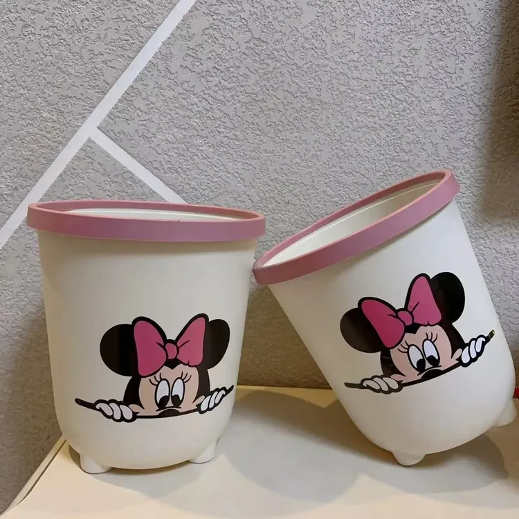 家用压圈可爱米奇图案厨房卧室可用无盖垃圾桶办公室垃圾桶家用