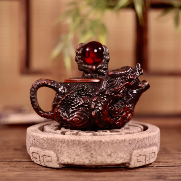 紫陶祥龙戏珠壶泡茶专用壶家用复古手工泡茶壶带礼盒茶具高档