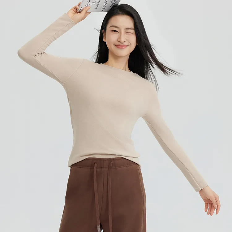 女士圆领打底衫秋季新款德绒保暖秋衣磨毛上衣冬款蓄热长袖t恤女