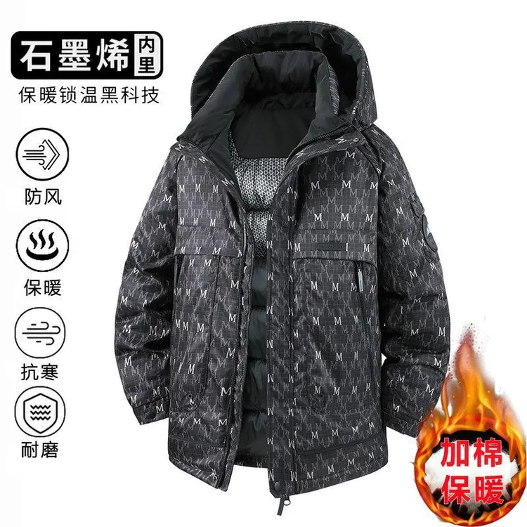 冬季新款加肥加大提花字母户外防风保暖耐磨棉服胖子显瘦帅气棉衣