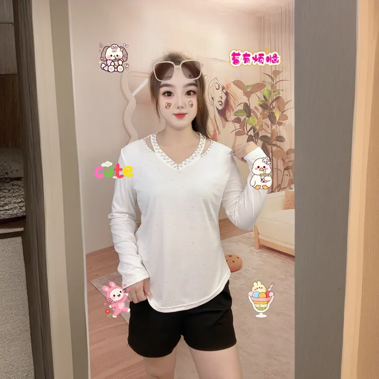 新款3211款秋季V领春季长袖常规大码