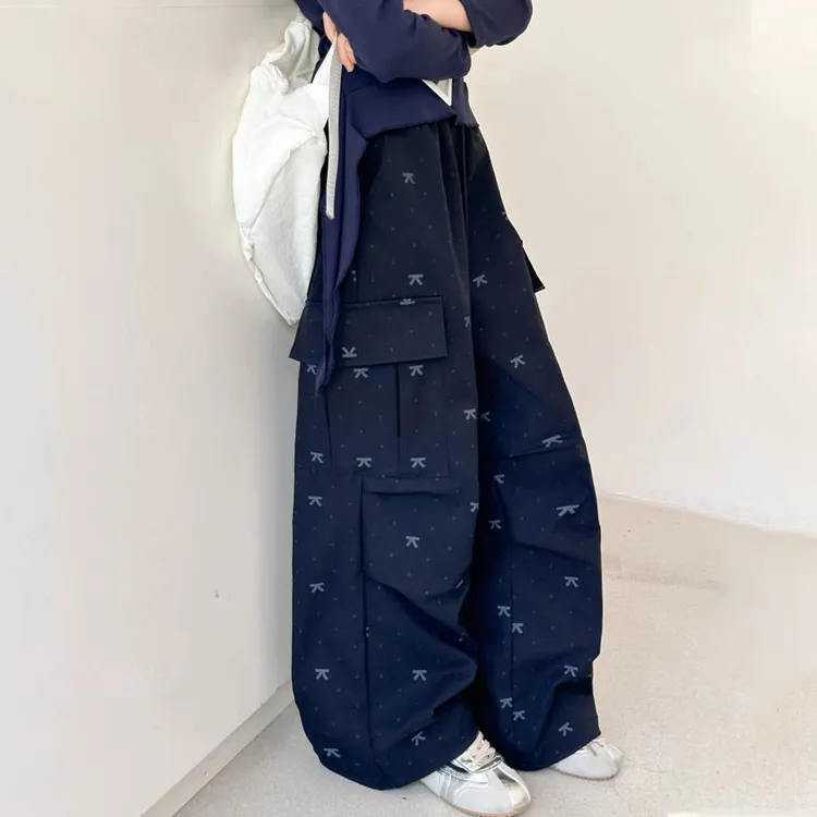 秋季韩版女童工装裤2025新款初中生洋气时髦裤子女孩休闲风阔腿裤