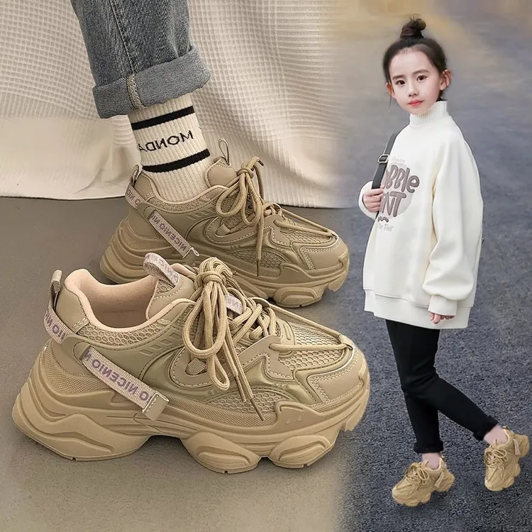 女童运动鞋2025新款网面春秋季中大童休闲鞋透气防滑女孩老爹鞋子