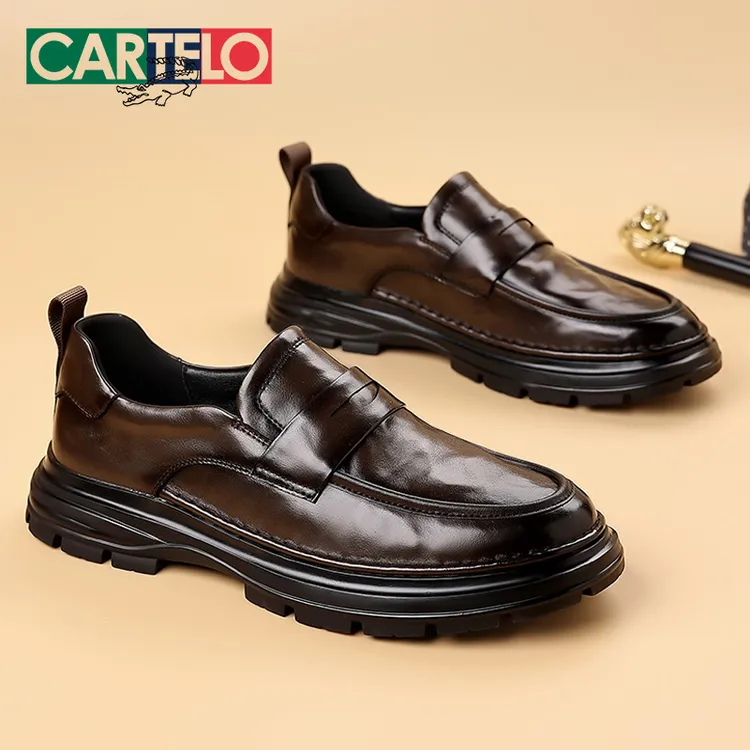CARTELO/卡帝乐鳄鱼男鞋真皮牛皮一脚蹬上班开车乐福鞋休闲皮鞋男