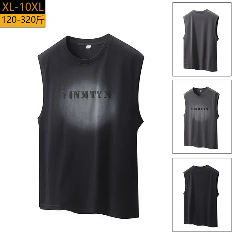 夏季坎肩无袖背心大码男士宽松短袖休闲T恤晕染上衣胖子加肥加大