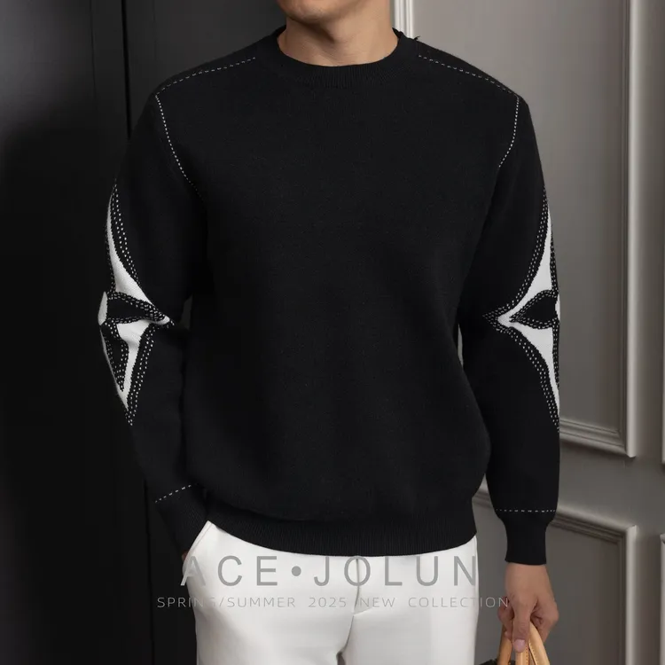 【路易花瓣】经典老钱风圆领毛衣秋冬加厚正肩长袖轻奢套头针织衫