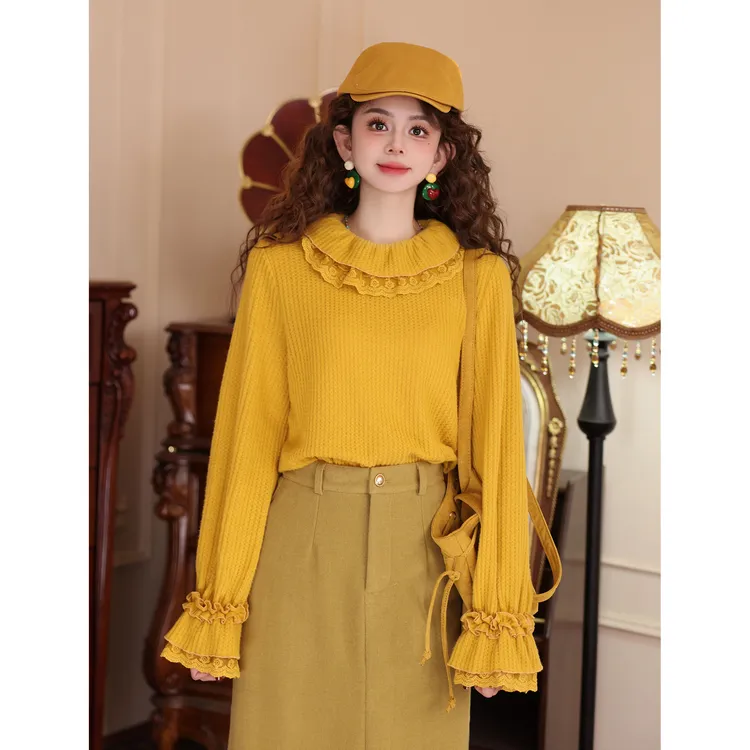 陈大器【琥珀封存】港风复古拼接针织百搭秋冬T恤打底上衣JP3629256