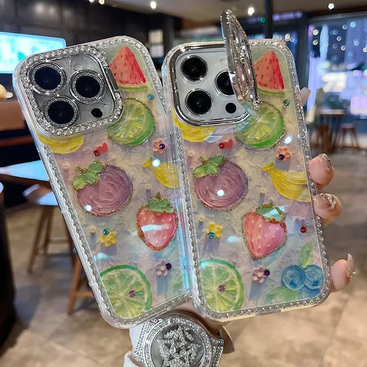 适用苹果系列iPhone16新款手机壳个性柠檬水果全包镜头膜钻框支架