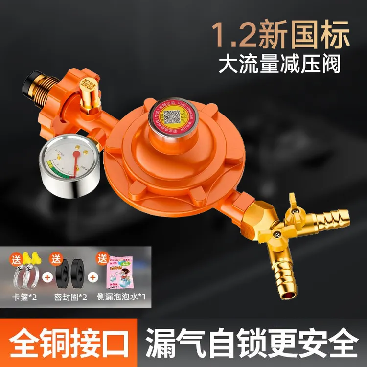 双头煤气阀新国标液化气减压阀防爆煤气罐双嘴自闭安全阀三通接头