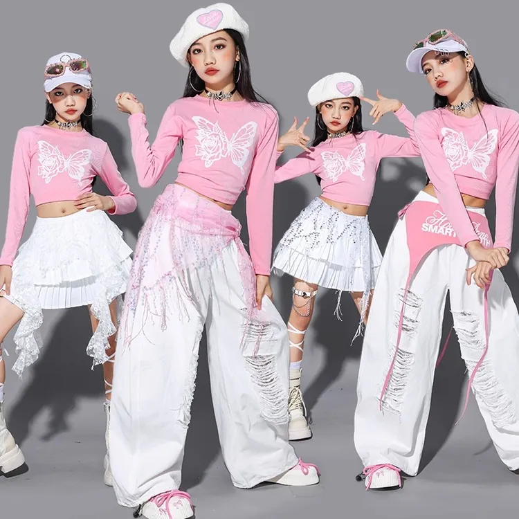 女童多巴胺粉色爵士舞演出服儿童街舞服装少儿走秀潮女团炸街套装