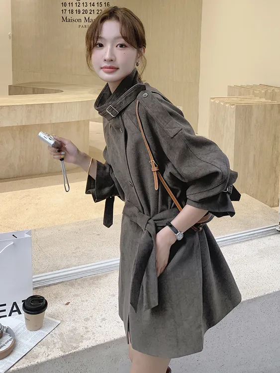 韩版高级感中长款咖色风衣外套女2025春秋季新款减龄收腰显瘦大衣