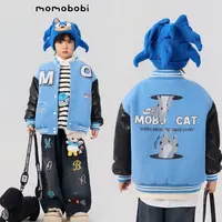momobobi自制冬款棉服儿童个性夹棉加厚保暖棒球服卡通运动外套潮