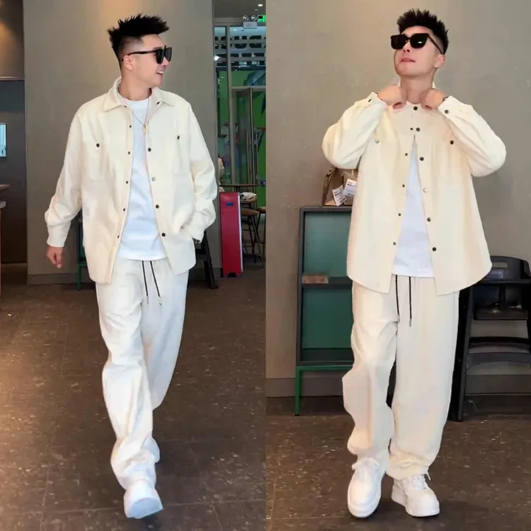 秋季新款休闲套装男士宽松百搭时尚潮流设计穿搭长袖长裤两件套