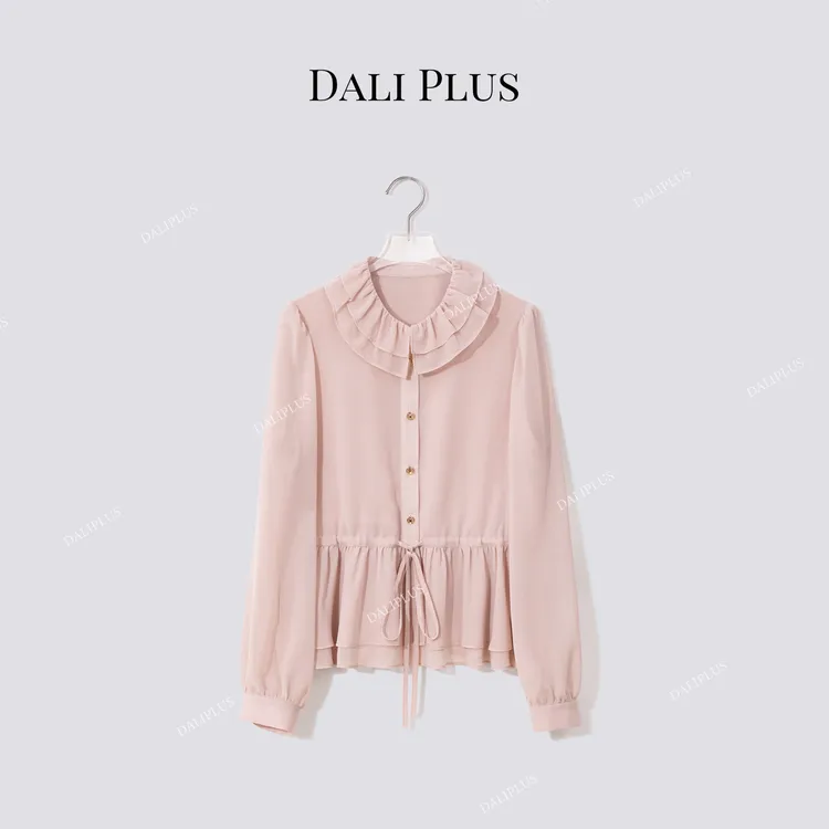 DALI PLUS“双层木耳边防晒衬衫”收腰系带长袖衬衫-D5SS7213
