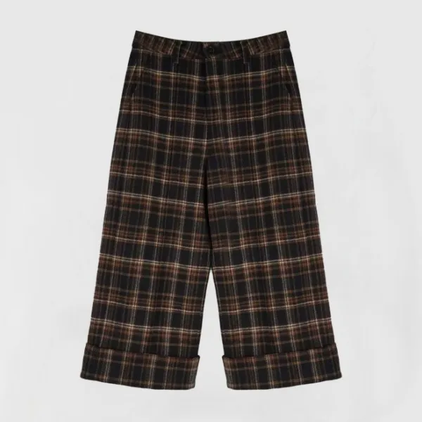 2025秋冬高级感韩版羊毛毛呢百搭格子时尚质感显气质休闲裤