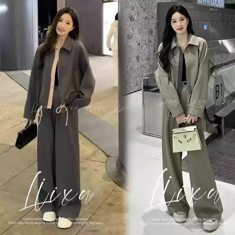2025早春新款雅丹风穿搭休闲外套女高腰休闲裤两件套减龄洋气套装
