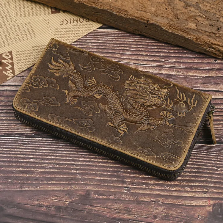 休闲复古头层牛皮男士长款钱包大容量手拿包多功能真皮手包卡包