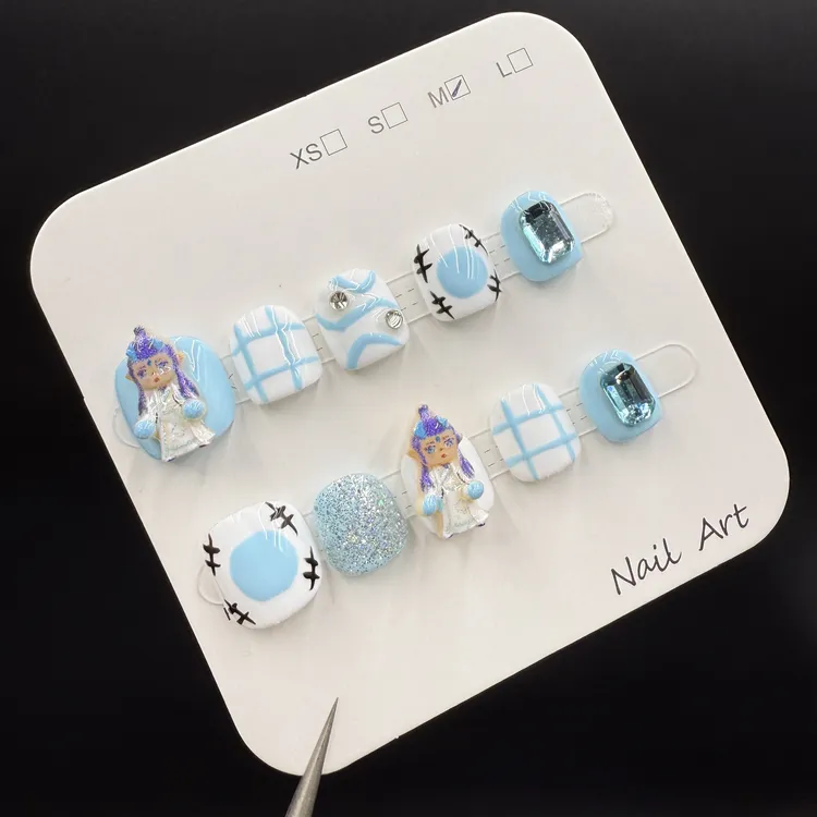 纯手工敖丙女童穿戴甲卡通短款穿戴甲哪吒美甲小朋友指甲贴048