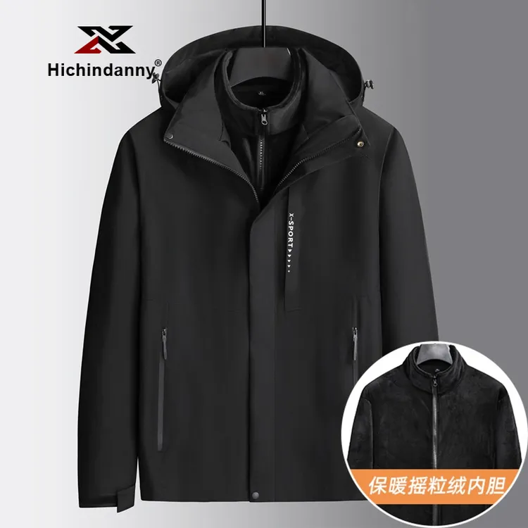 HICHIN男士冲锋衣秋冬季户外运动外套可脱卸摇粒绒内胆两件套