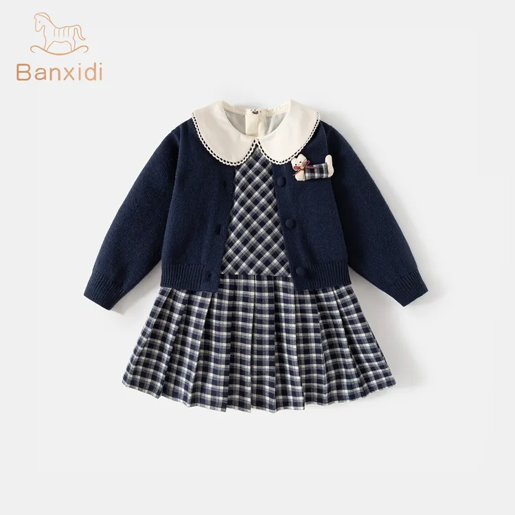 班喜迪女童连衣裙秋装新款洋气针织公主裙周岁礼服春秋儿童开衫裙
