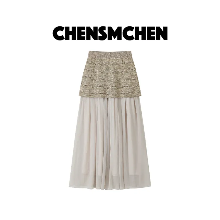 CHENSMCHEN 设计感时尚拼接半身裙女休闲百搭显瘦裙子CSQ7506TT