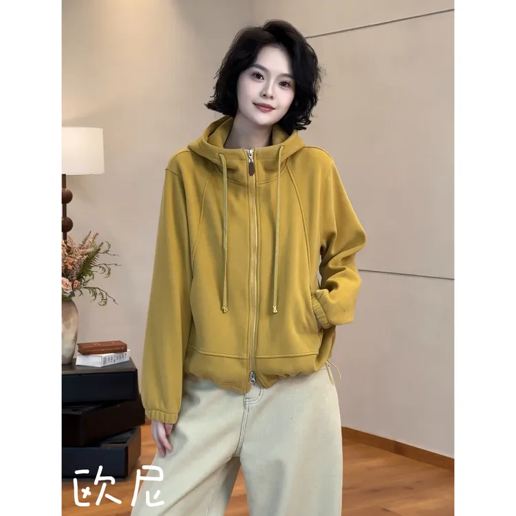 欧尼私服 2025冬季加绒双拉链连帽休闲宽松德绒连帽卫衣2510C7075