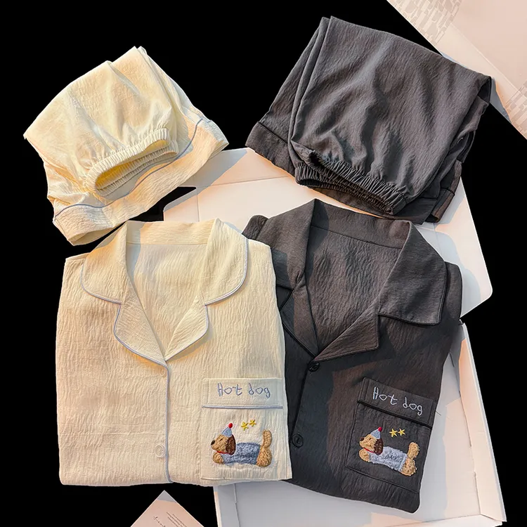 夏季新款云朵棉情侣款睡衣女两件套短袖短裤薄款休闲男士居家套装