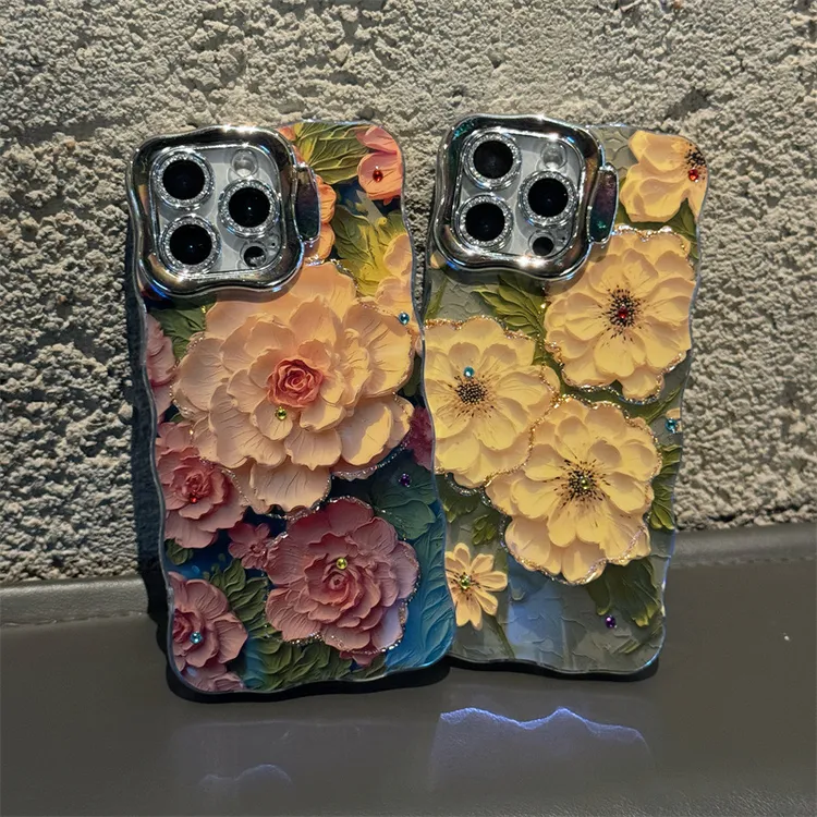 电镀支架镜头花朵iPhone14/13适用11苹果16/15PROMAX手机壳12防摔