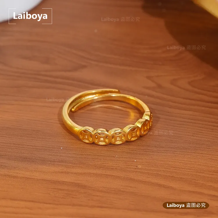 铜合金戒指 【钱多多】金色钱串戒指富婆气质轻奢七夕礼物