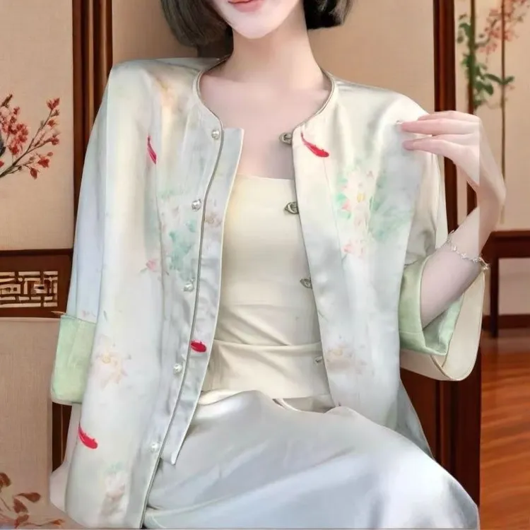 双面穿新中式防晒外套显白上衣气质盘扣女装长袖宽松透气秋装外套