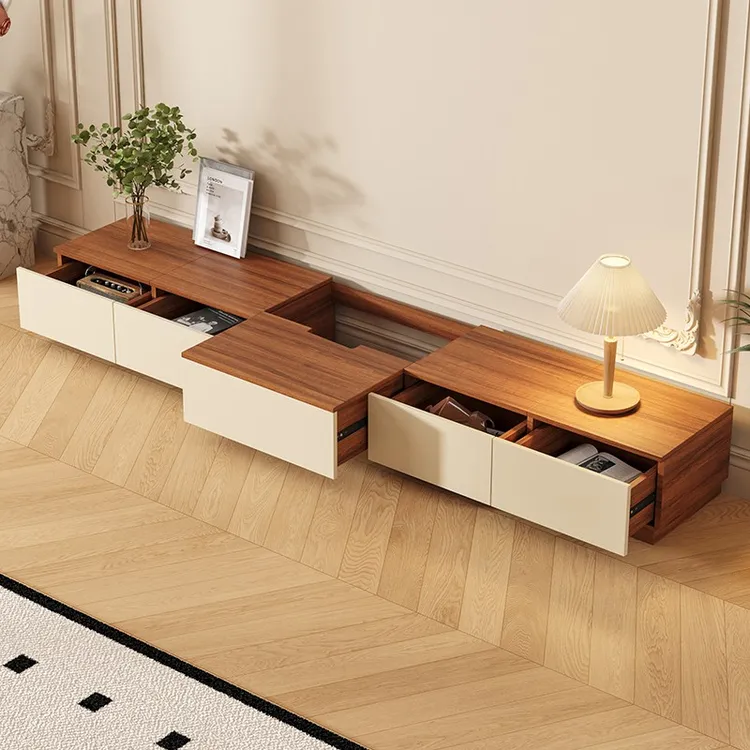 实木落地电视柜茶几小户型客厅家用2025奶油中古风现代简约高级感
