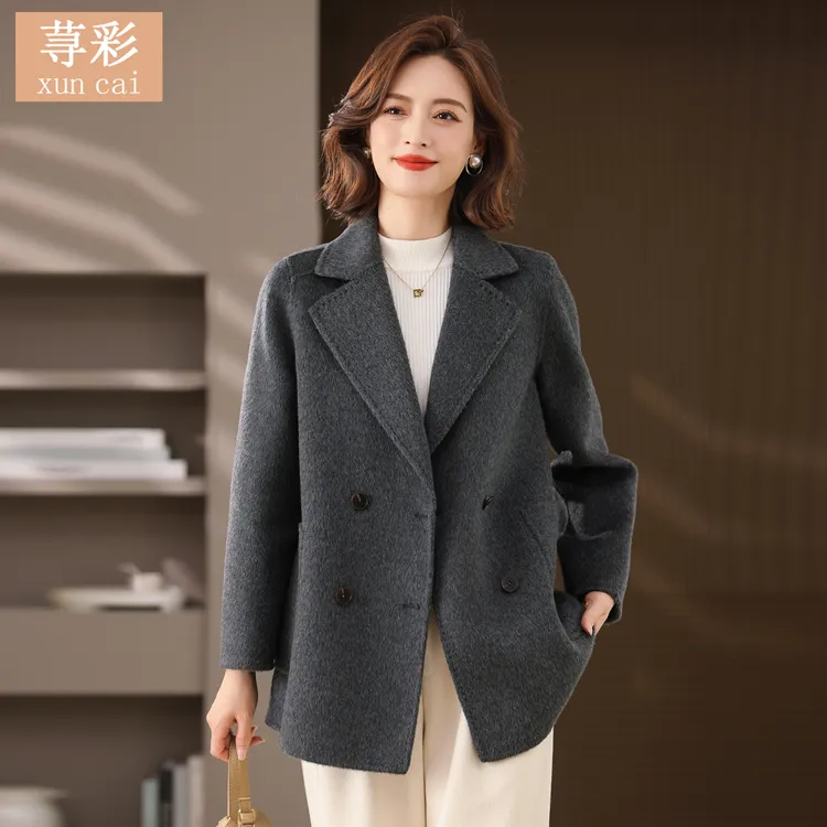 冬装时尚中年秋冬骆驼绒羊毛大衣女妈妈装西装领高端气质毛呢外套