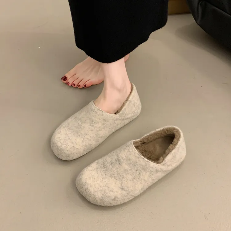 【万达撤柜】内增高毛呢勃肯穆勒鞋女秋冬季复古加绒毛毛鞋一脚蹬棉