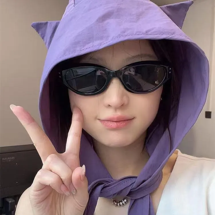 小恶魔绑带速干防晒遮阳帽薄款护耳头巾帽子可爱猫耳朵小众kkc