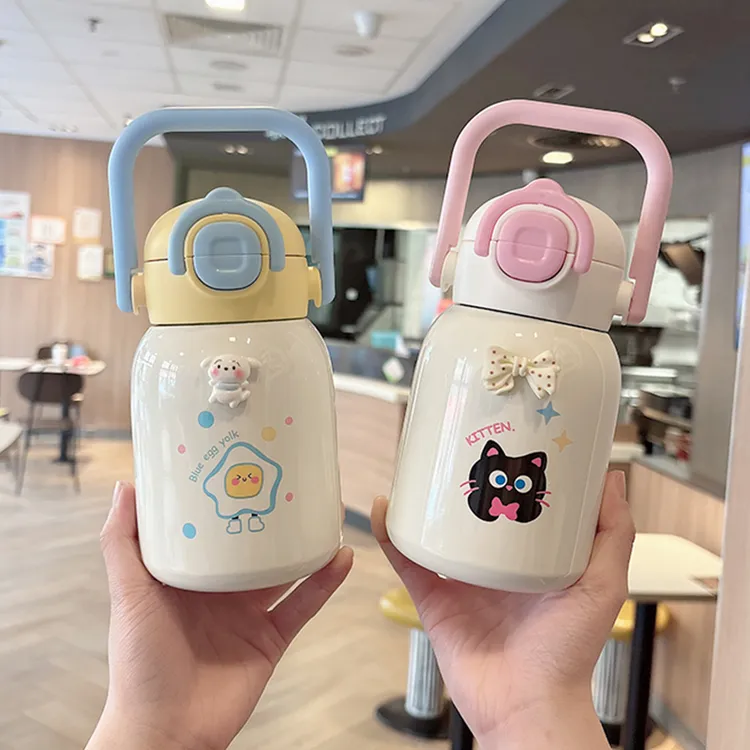 保温杯女2025新款学生专用小巧手提水杯可爱儿童大肚杯便携双饮杯