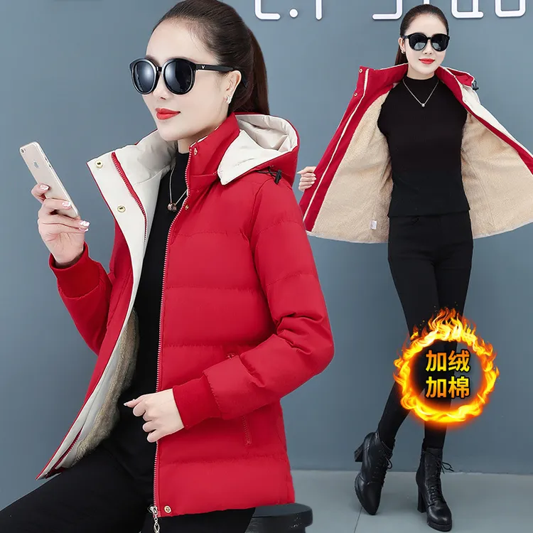 薄款棉衣女短款冬装羽绒棉服2021年新款加绒加厚大码派克服冬季小