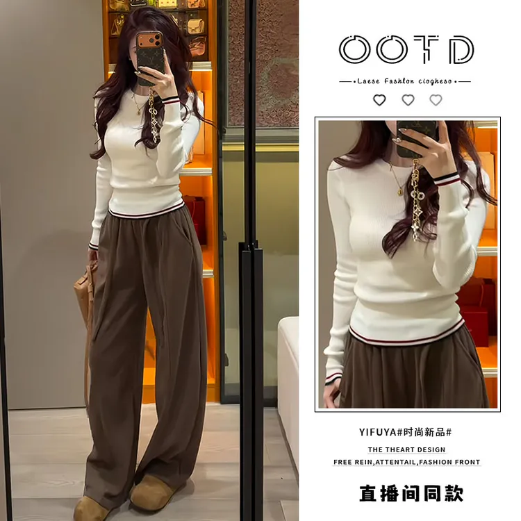 韩系百搭小个子长袖针织衫女2026年春秋新款时尚修身显瘦圆领上衣