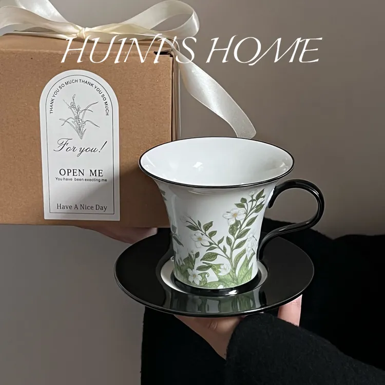 小茉莉花复古小众花卉咖啡杯碟手绘陶瓷杯子礼盒装礼品礼物伴手礼