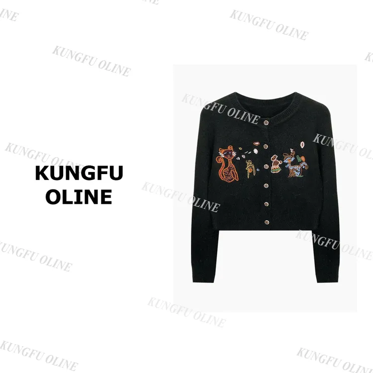 【黑色现现】【小猫开衫】KS26-78秋冬复古刺绣设计师针织衫新款毛衣