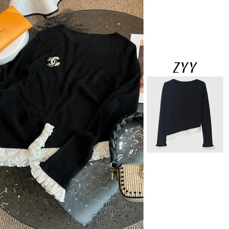 ZYY【点亮美貌】2025/S新品镂空花边拼接毛衣内搭针织衫X25QZZ03761