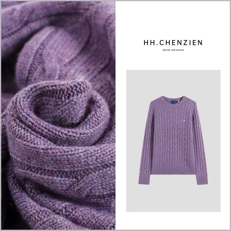 【我是露露】冬季新款女款圆领绞花编织小标设计针织衫上衣